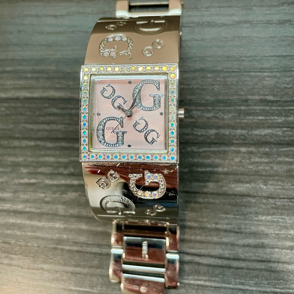 Guess Silver and Pink Crystal Watch